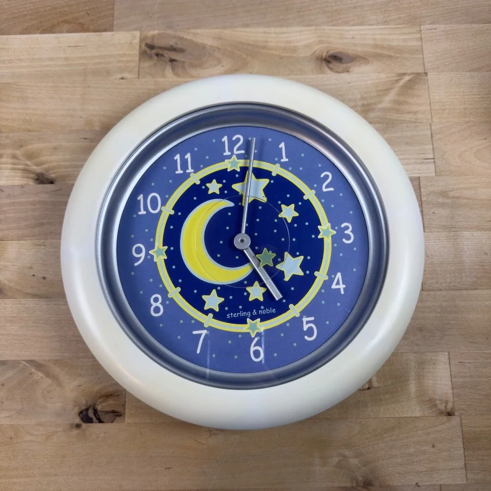 Sterling & Noble Celestial Moon Stars Wall Clock Blue White Takane Quartz 10in